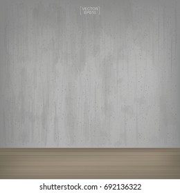 Empty room background with wood floor and concrete wall texture. Vintage interior space for design and decoration. Vector illustration.