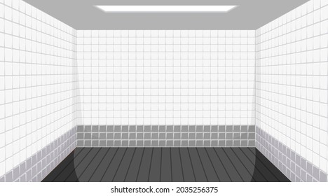 Leeres Zimmer mit schwarzem Boden und weißen Fliesen, Illustration