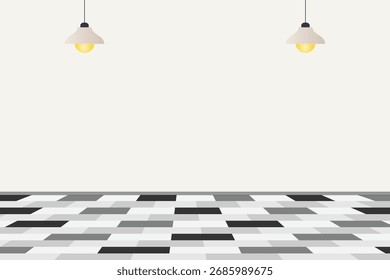Quarto vazio com parede em branco e piso quadriculado, ilustração vetorial
