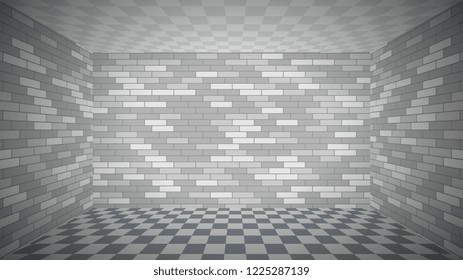 empty room with brick walls and checkered floor and ceiling. isometric vector illustration easy to edit and customize. eps10