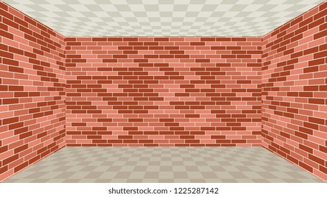 empty room with brick walls and checkered floor and ceiling. isometric vector illustration easy to edit and customize. eps10