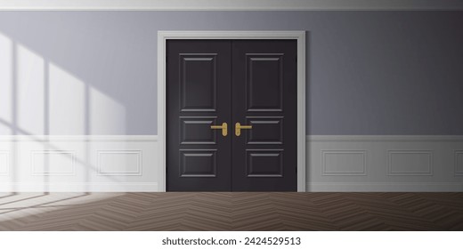 empty room classic interior design with double door window light effect vector illustration