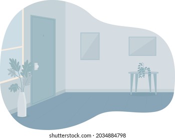 Empty Room With Closed Door 2D Vector Isolated Illustration. No People At Place Flat Characters On Cartoon Background. Living Room Decoration Interior. Nobody At Comfortable Dwelling Colourful Scene