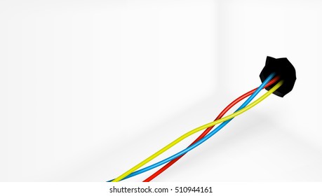 Empty Room With Colored Electric Wires From Wall. EPS10 Vector
