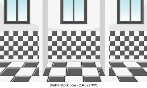 Empty room with cubicles in checkered pattern illustration