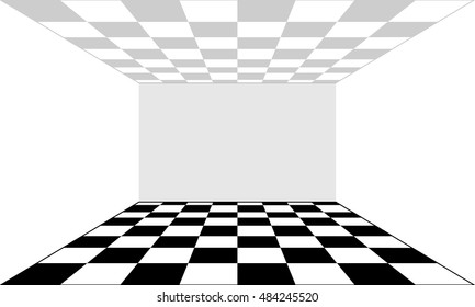 Empty room and floor in the form of a chessboard. Vector