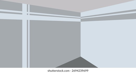 Una habitación vacía con paredes grises y un suelo gris.