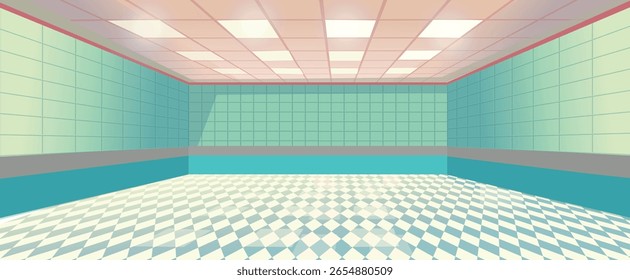 Habitación vacía con azulejos verdes
No. Vista de la Perspectiva de la sala interior del hospital. Ilustración vectorial de dibujos animados