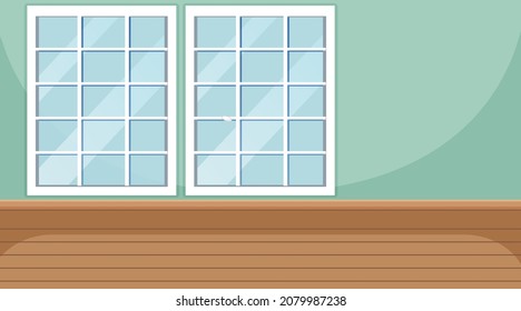 Habitación vacía con pared verde e ilustración de parqué