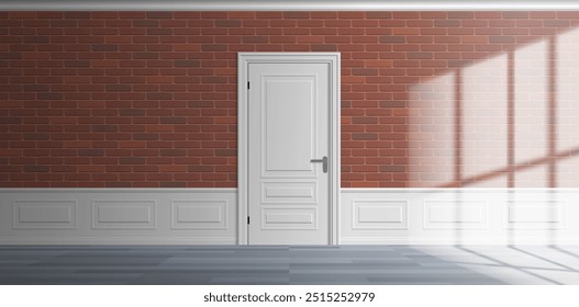 empty room interior design with entrance door brick wall decorative panels vector illustration