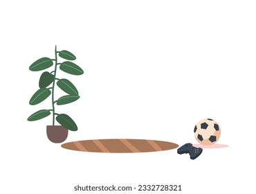 El Interior De La Habitación Está Lleno De Balas De Fútbol Y Juguetes Gamepad Para Los Niños, Acompañados De Una Bota De Flores