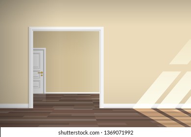 empty room interior with open doorway wooden floor window light
