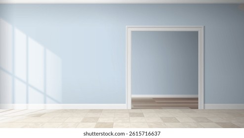 empty room interior with open doorway tiles  floor window light vector illustration