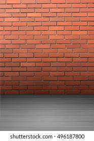 Empty room interior with red brick wall and light wooden floor.Vector background, vector illustration. Template for interior illustration