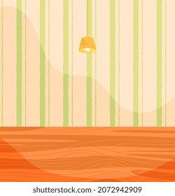 Empty room with lamp. Background to showcase painted furniture. Apartment, house, room. Owners just checking in to new location. New building, rent, decoration. Cartoon flat vector illustration