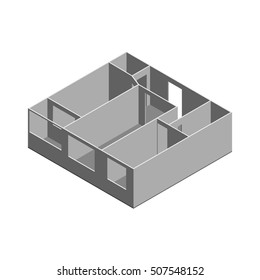 Empty room plan.Isolated on white background.3d Vector illustration.Isometric view.  