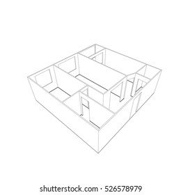 Empty room plan.Isolated on white background.Vector outline illustration.