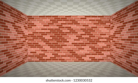 empty room with red brick walls and checkered floor and ceiling. isometric vector illustration easy to edit and customize. eps10