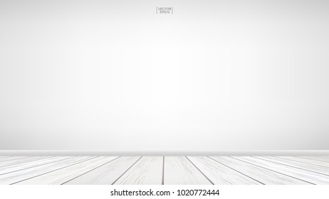 Empty room space background. With wooden floor perspective pattern and texture and empty concrete wall for background. Interior abstract background for design and decoration. Vector illustration.
