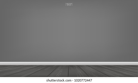 Empty room space background. With wooden floor perspective pattern and texture and empty concrete wall for background. Interior abstract background for design and decoration. Vector illustration.