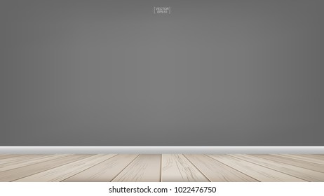 Empty room space background. With wooden floor perspective pattern and texture and empty concrete wall for background. Interior abstract background for design and decoration. Vector illustration.