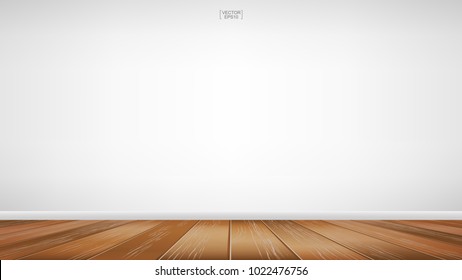 Empty room space background. With wooden floor perspective pattern and texture and empty concrete wall for background. Interior abstract background for design and decoration. Vector illustration.