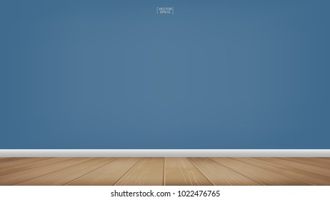 Empty room space background. With wooden floor perspective pattern and texture and empty concrete wall for background. Interior abstract background for design and decoration. Vector illustration.
