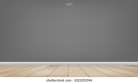 Empty room space background. With wooden floor perspective pattern and texture and empty concrete wall for background. Interior abstract background for design and decoration. Vector illustration.