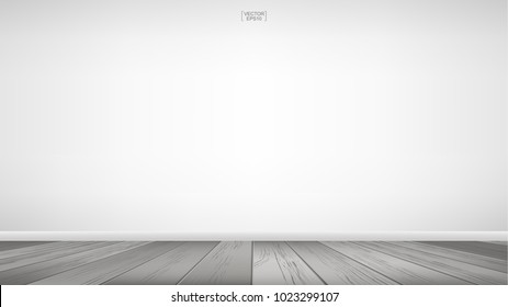 Empty room space background. With wooden floor perspective pattern and texture and empty concrete wall for background. Interior abstract background for design and decoration. Vector illustration.