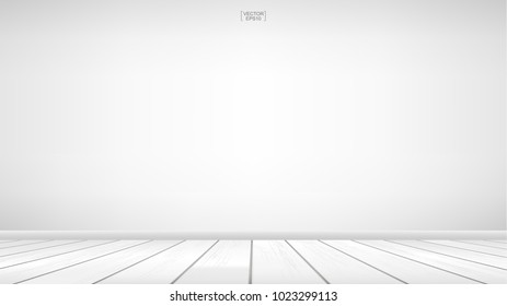 Empty room space background. With wooden floor perspective pattern and texture and empty concrete wall for background. Interior abstract background for design and decoration. Vector illustration.