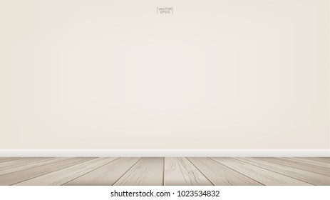 Empty room space background. With wooden floor perspective pattern and texture and empty concrete wall for background. Interior abstract background for design and decoration. Vector illustration.