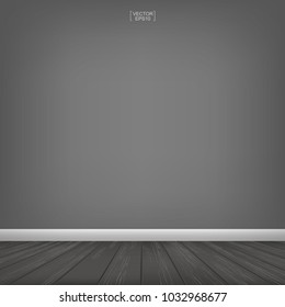 Empty room space and gray wall background. With wooden floor perspective pattern and texture. Interior abstract background for design and decoration. Vector illustration.