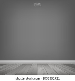 Empty room space and gray wall background. With wooden floor perspective pattern and texture. Interior abstract background for design and decoration. Vector illustration.