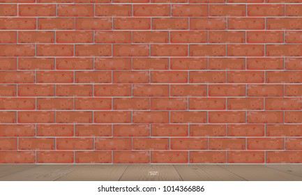 Empty room space of red brick wall and wooden floor. Interior space for design idea and decoration. Vector illustration.