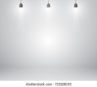 Empty Room Studio With Pendant Lamp Background. Vector Illustration