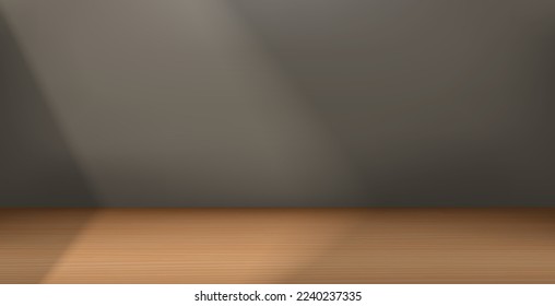Empty room with sunlight of the opened window. Showcase with shadow overlay effect 