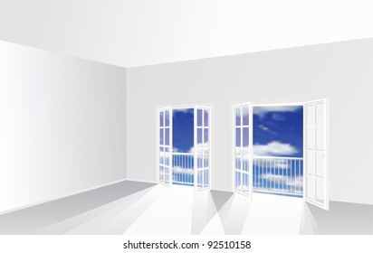 empty room with two french windows