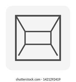 Empty room vector icon design in perspective view consist of floor, wall and ceiling. Space for living, office inside building. Concept for interior design, architecture, decoration and construction.
