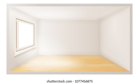 Empty Room Vector. White Wall. Plastic Window. Three Dimensional Interior. Indoor Design. 3d Realistic Apartment. Illustration
