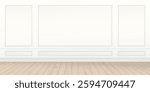 Empty room with vintage white wall and wooden floor graphic illustration.