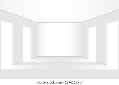 Empty room, white shade. Design element. Vector White Room Interior in Minimal Style with Empty Wall Background
