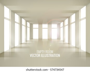 Empty room, white shade. Design element. Vector illustration of mockup. Bright apartment realistic style.