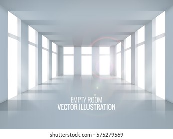 Empty room, white shade. Design element. Vector illustration of mockup. Bright apartment realistic style.