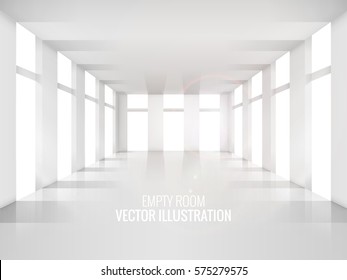 Empty room, white shade. Design element. Vector illustration of mockup. Bright apartment realistic style.