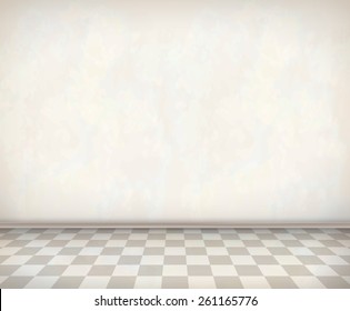 Empty room with white wall, tile floor. Classical vector interior