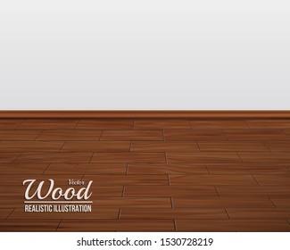 Empty room with white wall and wooden floor interior. Tile of wooden floor striped design background, illustration 