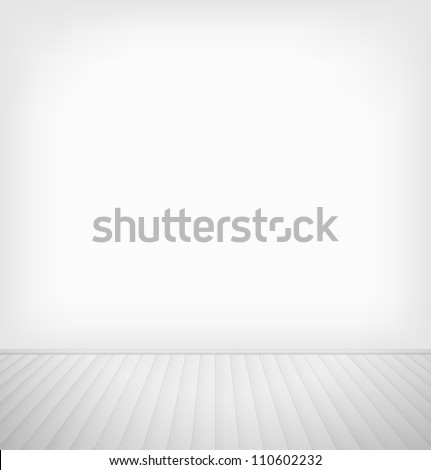 Empty room with white wall and white wooden floor interior. Vector illustration