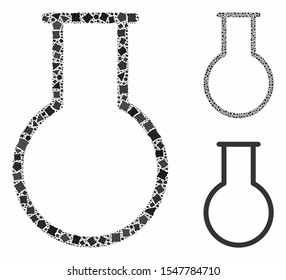 Empty round flask composition of inequal pieces in various sizes and color tinges, based on empty round flask icon. Vector bumpy dots are combined into composition.