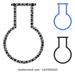 Empty round flask composition of small circles in variable sizes and color tints, based on empty round flask icon. Vector dots are united into blue composition.