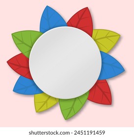 empty round frame background with colorful leaves